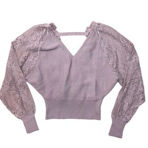 Lulu's Lilac Lace-Sleeve Crewneck Sweater